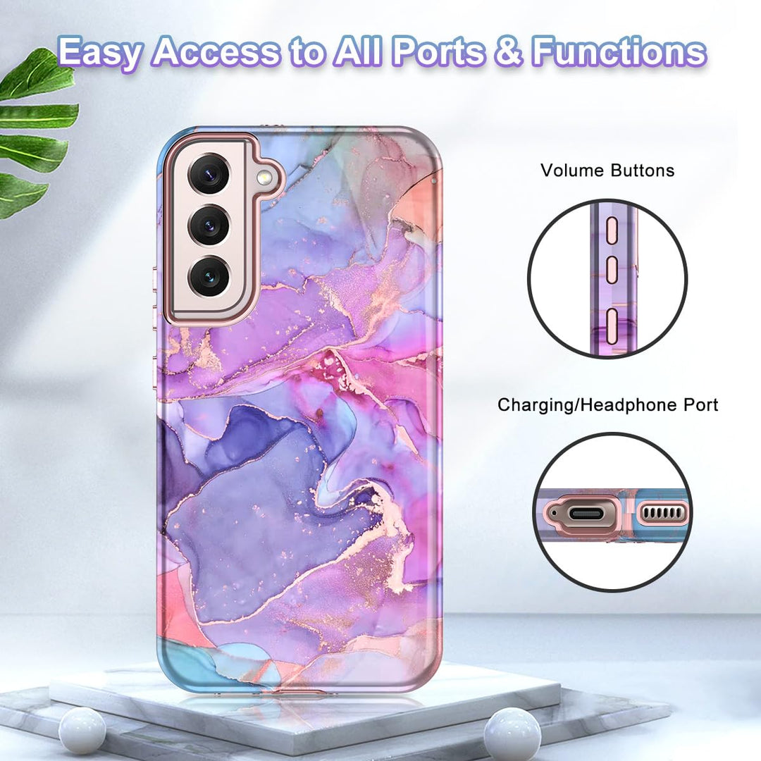 RoseGold Marble Galaxy S22 5G Heavy-Duty Case - DOKUTRONIX