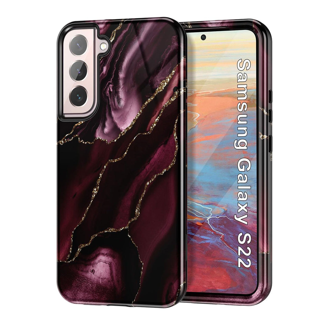 RoseGold Marble Galaxy S22 5G Heavy-Duty Case - DOKUTRONIX