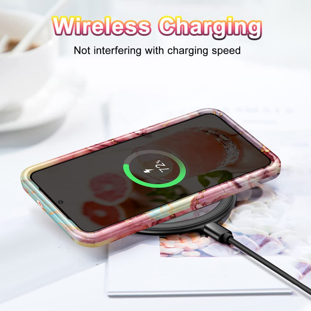 RoseGold Marble Galaxy S22 5G Heavy-Duty Case - DOKUTRONIX