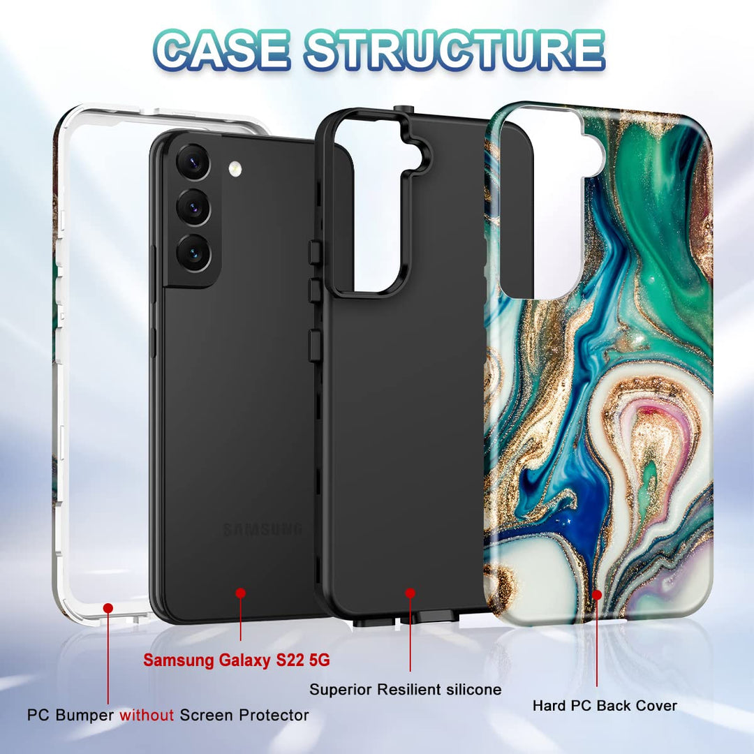 RoseGold Marble Galaxy S22 5G Heavy-Duty Case - DOKUTRONIX