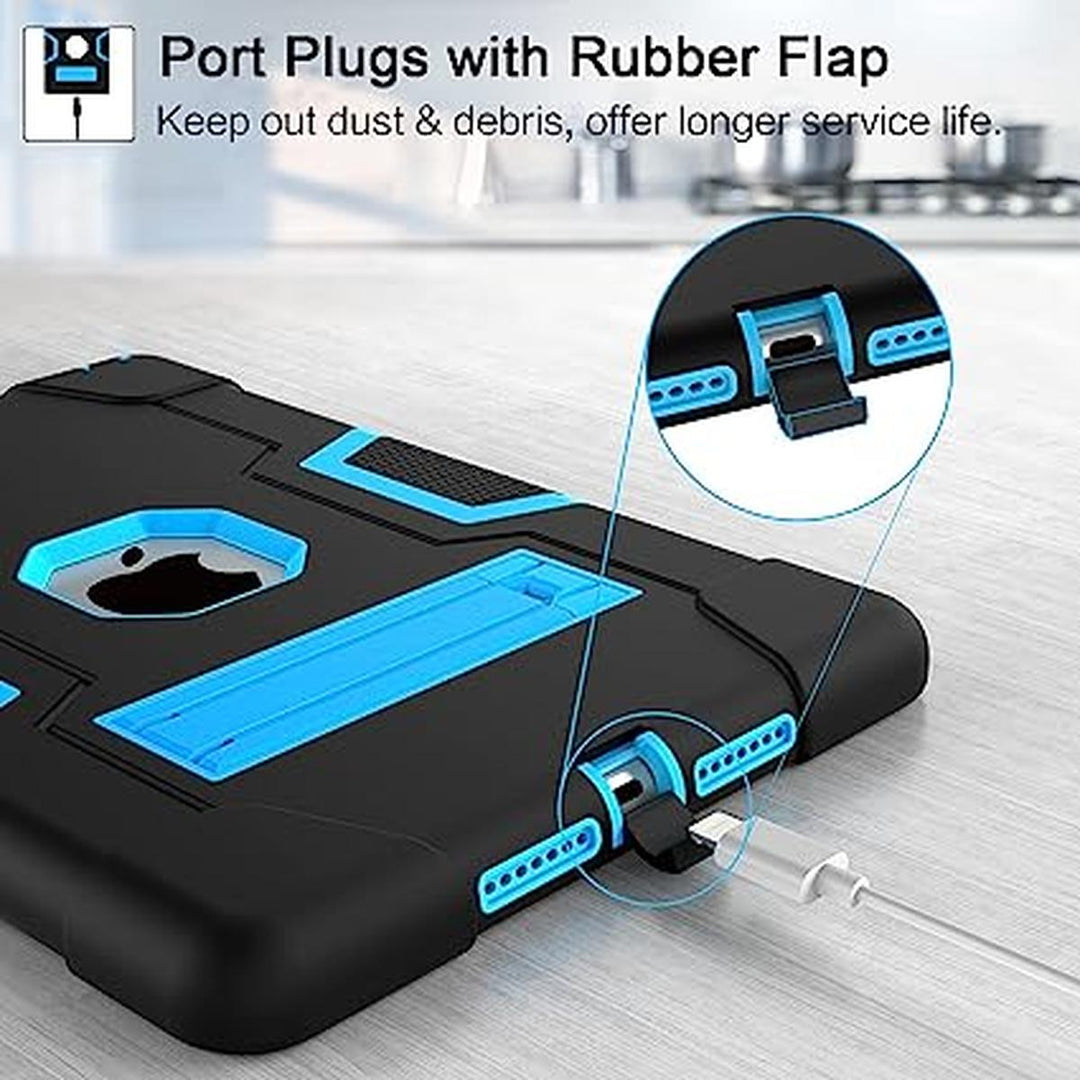Shockproof Stand Case for iPad 9/8/7 - Black+Blue - DOKUTRONIX