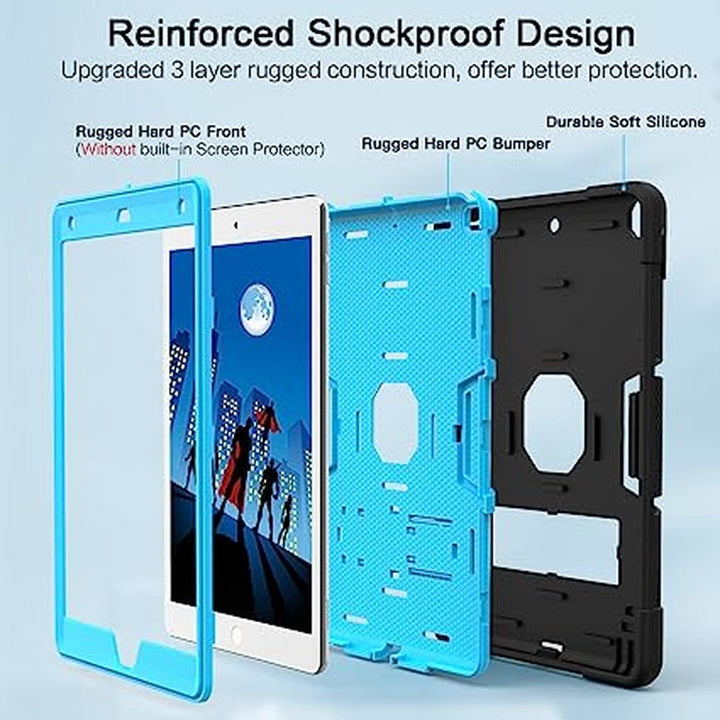 Shockproof Stand Case for iPad 9/8/7 - Black+Blue - DOKUTRONIX