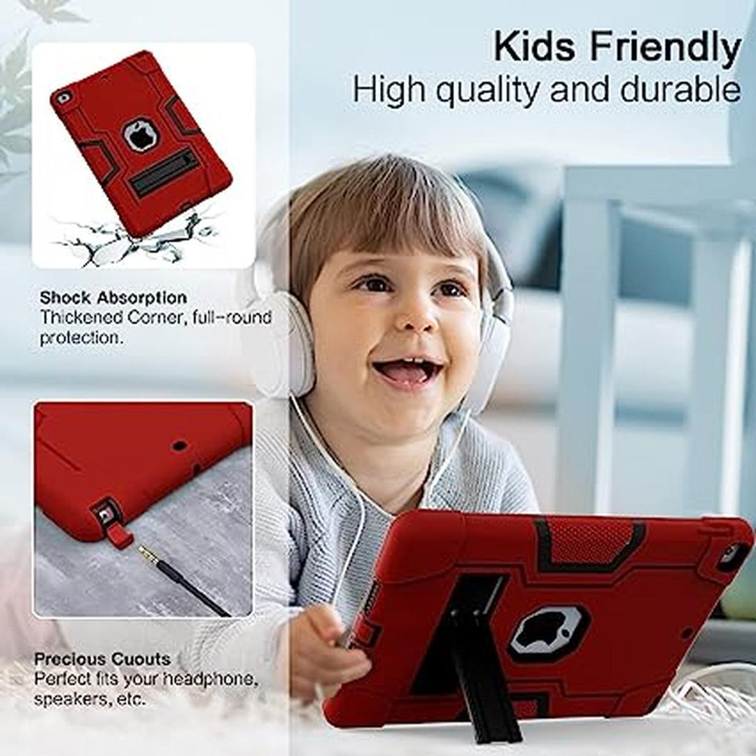 Rugged Stand Case for iPad 9/8/7 - Red+Black - DOKUTRONIX