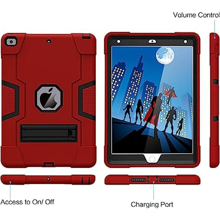 Rugged Stand Case for iPad 9/8/7 - Red+Black - DOKUTRONIX