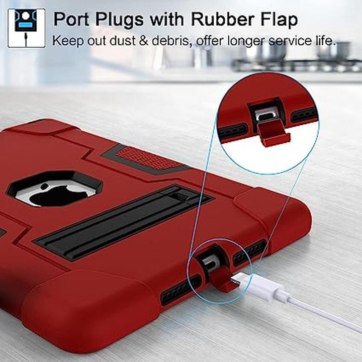 Rugged Stand Case for iPad 9/8/7 - Red+Black - DOKUTRONIX