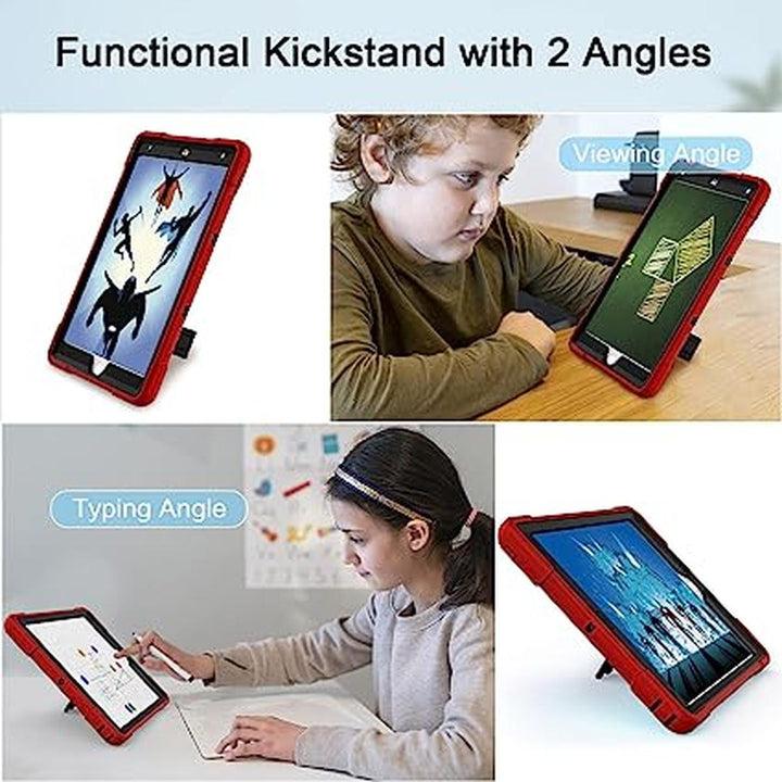 Rugged Stand Case for iPad 9/8/7 - Red+Black - DOKUTRONIX