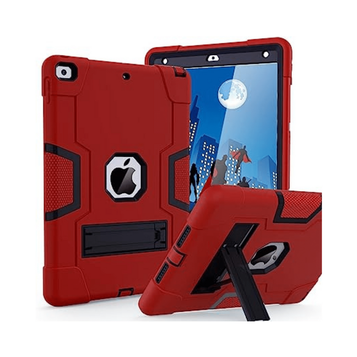Rugged Stand Case for iPad 9/8/7 - Red+Black - DOKUTRONIX