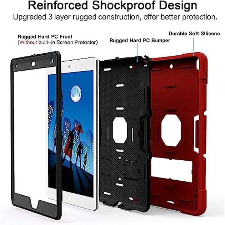 Rugged Stand Case for iPad 9/8/7 - Red+Black - DOKUTRONIX