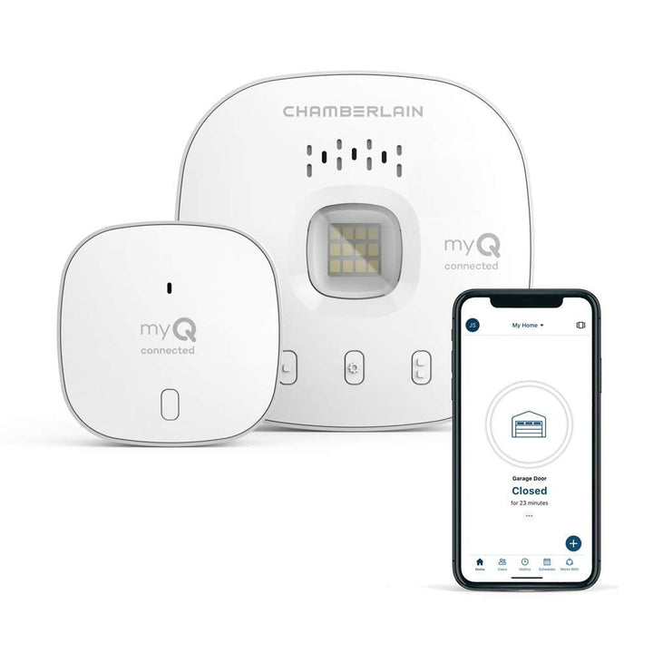 CHAMBERLAIN Smart Garage Control - Wireless Garage Hub and Sensor with Wifi & Bluetooth - Smartphone Controlled, myQ-G0401-ES, White - DOKUTRONIX