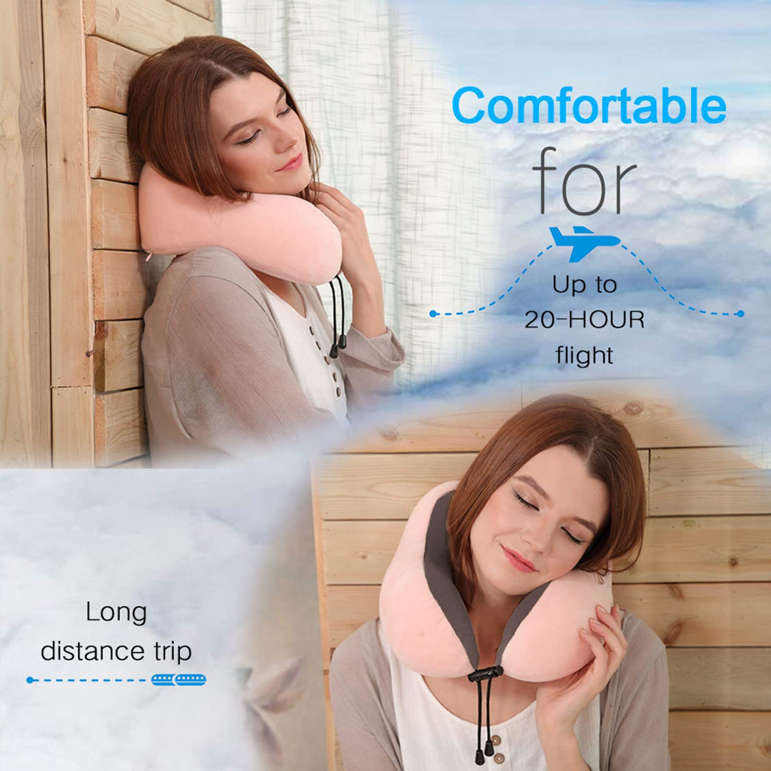 CloudComfort Memory Foam Travel Neck Pillow - Pink - DOKUTRONIX