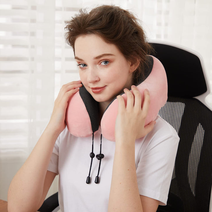 CloudComfort Memory Foam Travel Neck Pillow - Pink - DOKUTRONIX