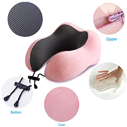 CloudComfort Memory Foam Travel Neck Pillow - Pink - DOKUTRONIX