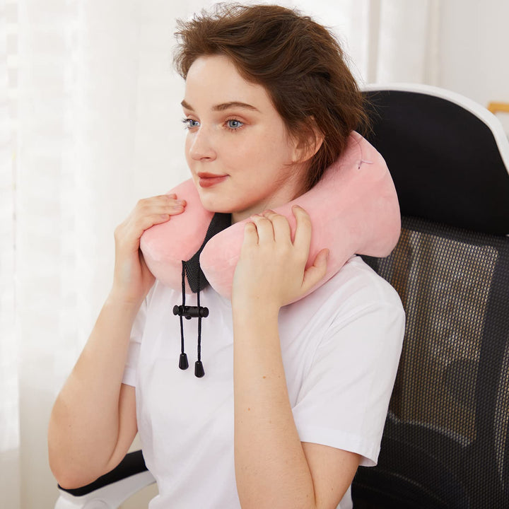 CloudComfort Memory Foam Travel Neck Pillow - Pink - DOKUTRONIX