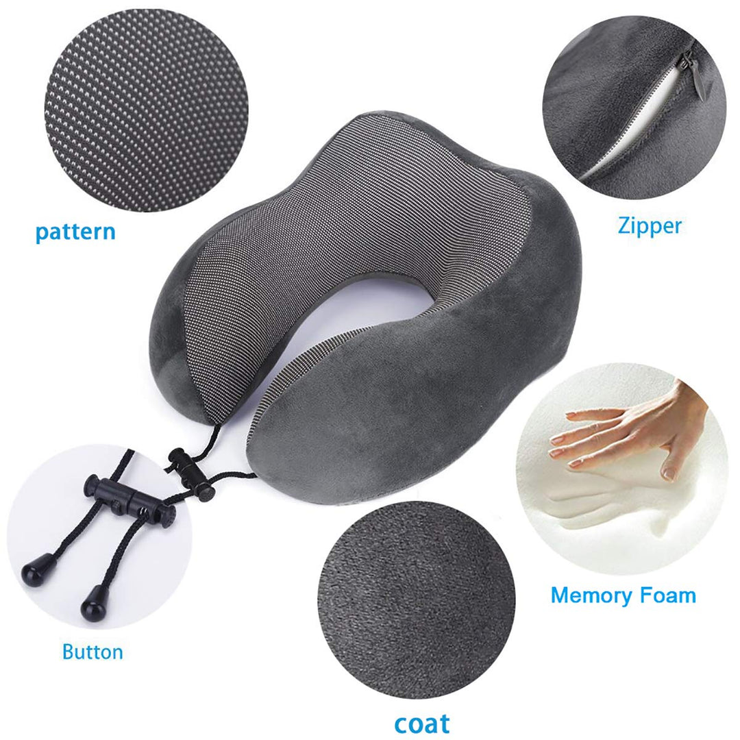 CloudComfort Memory Foam Travel Pillow - Grey - DOKUTRONIX