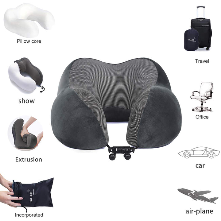 CloudComfort Memory Foam Travel Pillow - Grey - DOKUTRONIX