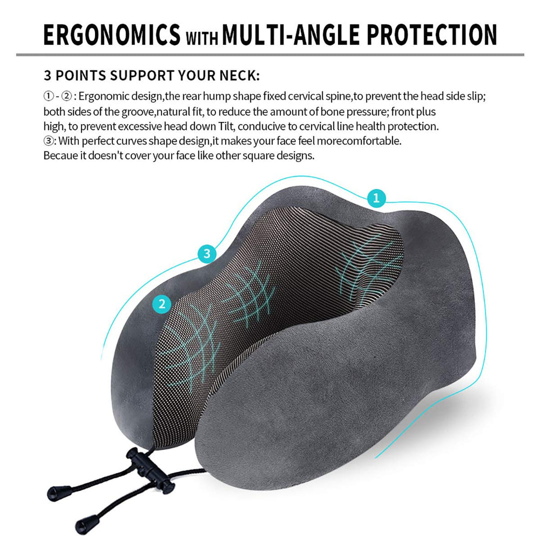 CloudComfort Memory Foam Travel Pillow - Grey - DOKUTRONIX