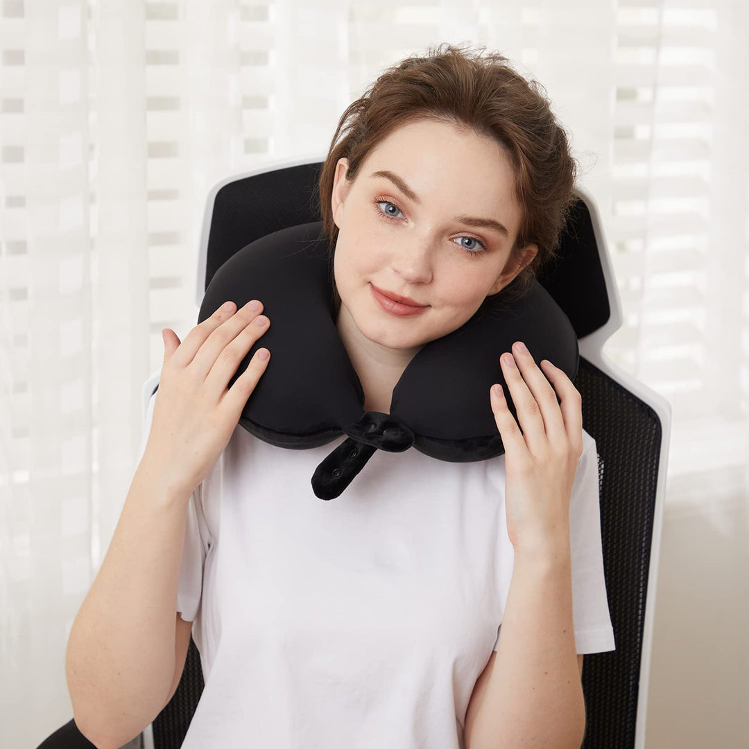 CloudComfort Travel Neck Pillow - Soft Support Black - DOKUTRONIX