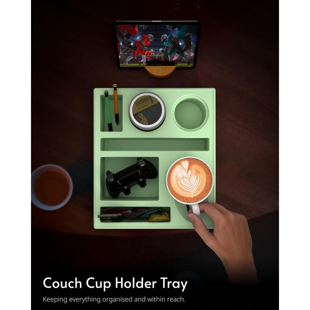 Couch Caddy Tray: Silicone Snack & Drink Holder - DOKUTRONIX