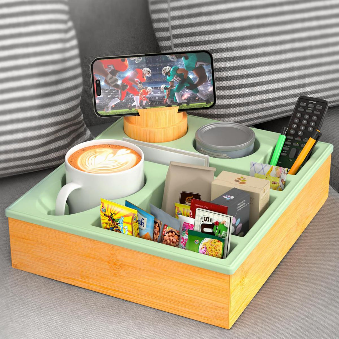 Couch Caddy Tray: Silicone Snack & Drink Holder - DOKUTRONIX