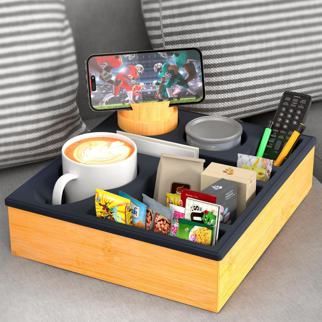 Couch Caddy Tray: Silicone Snack & Drink Holder - DOKUTRONIX