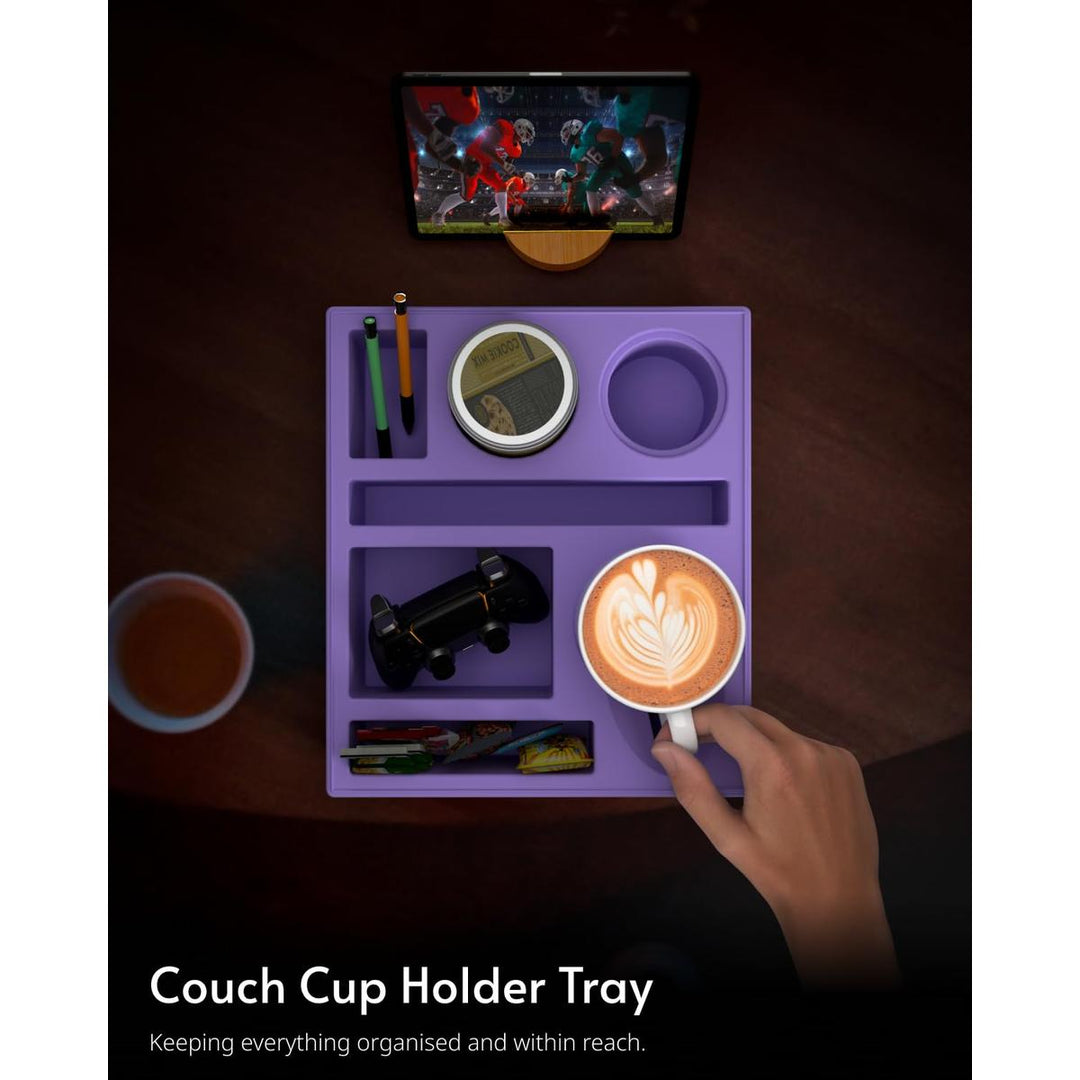 Couch Caddy Tray: Silicone Snack & Drink Holder - DOKUTRONIX