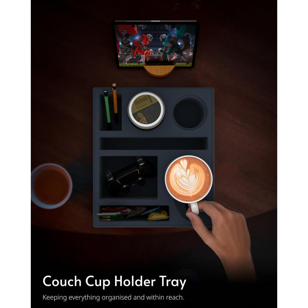 Couch Caddy Tray: Silicone Snack & Drink Holder - DOKUTRONIX
