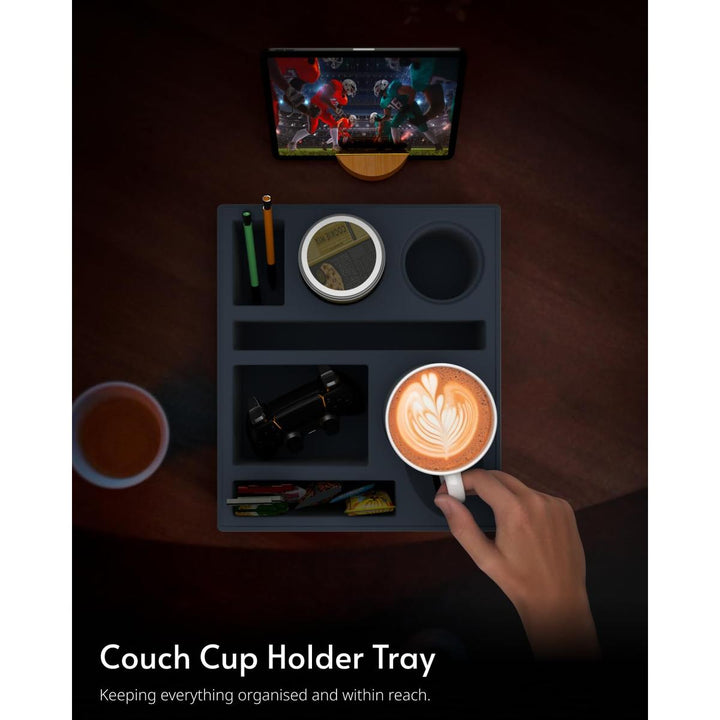 Couch Caddy Tray: Silicone Snack & Drink Holder - DOKUTRONIX