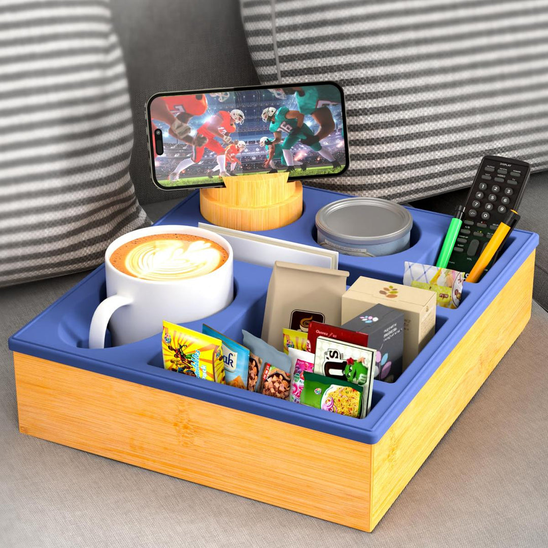Couch Caddy Tray: Silicone Snack & Drink Holder - DOKUTRONIX