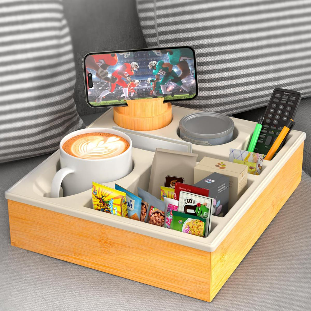 Couch Caddy Tray: Silicone Snack & Drink Holder - DOKUTRONIX