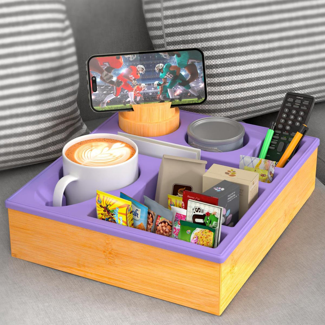Couch Caddy Tray: Silicone Snack & Drink Holder - DOKUTRONIX