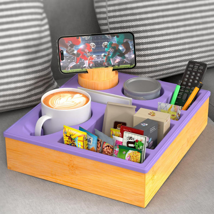 Couch Caddy Tray: Silicone Snack & Drink Holder - DOKUTRONIX