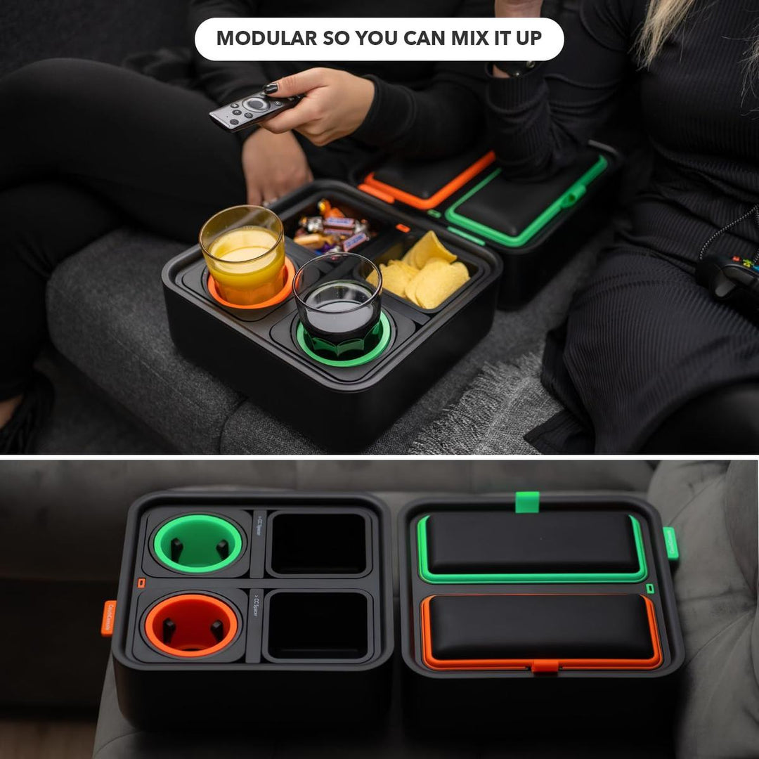 CouchConsole Tray: Sofa Caddy for Snacks & Remotes - DOKUTRONIX