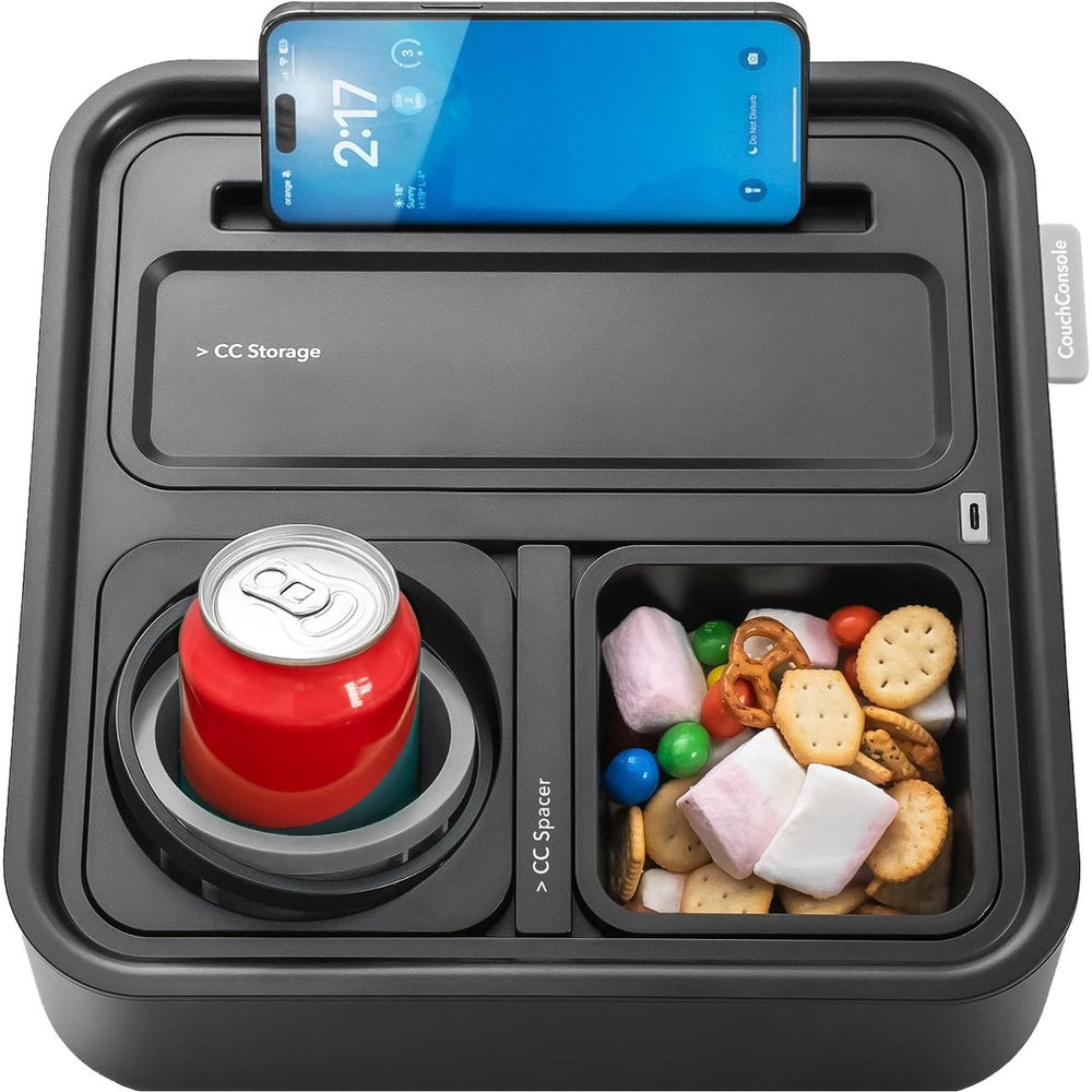 CouchConsole Tray: Sofa Caddy for Snacks & Remotes - DOKUTRONIX