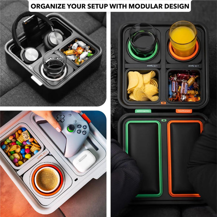 CouchConsole Tray: Sofa Caddy for Snacks & Remotes - DOKUTRONIX