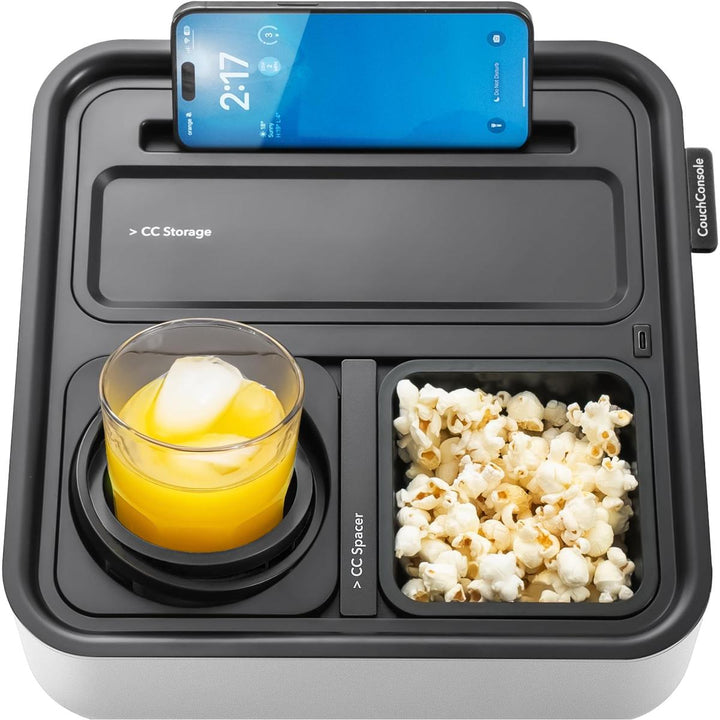 CouchConsole Tray: Sofa Caddy for Snacks & Remotes - DOKUTRONIX