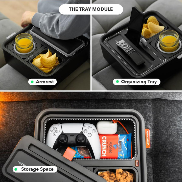 CouchConsole Tray: Sofa Caddy for Snacks & Remotes - DOKUTRONIX