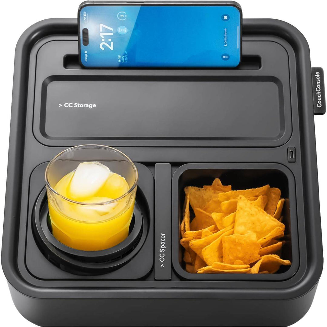 CouchConsole Tray: Sofa Caddy for Snacks & Remotes - DOKUTRONIX