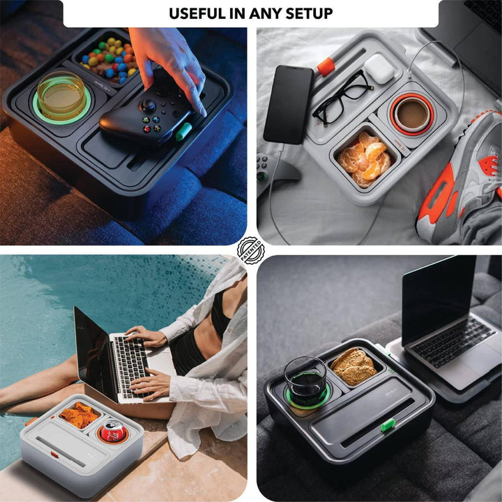 CouchConsole Tray: Sofa Caddy for Snacks & Remotes - DOKUTRONIX