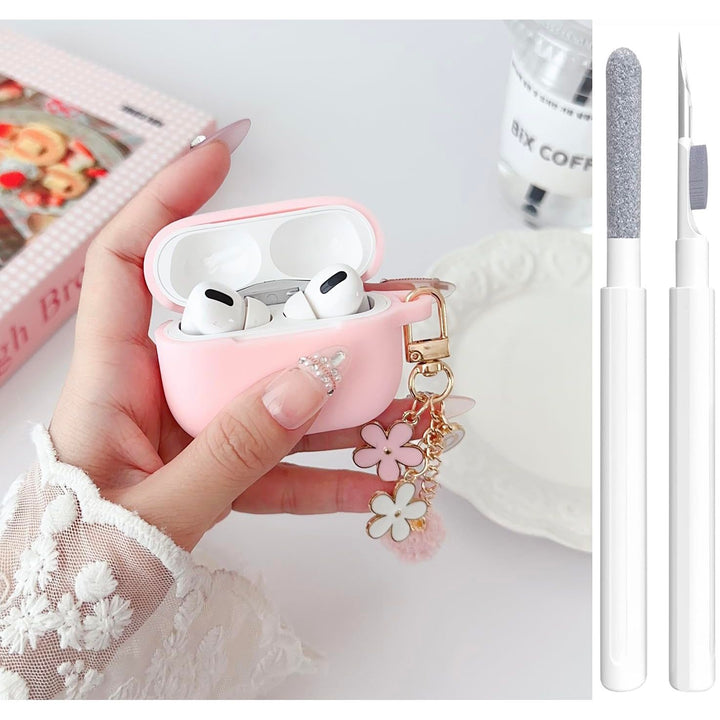Chic Pink AirPods Pro Case with Pom Pom & Cleaner - DOKUTRONIX