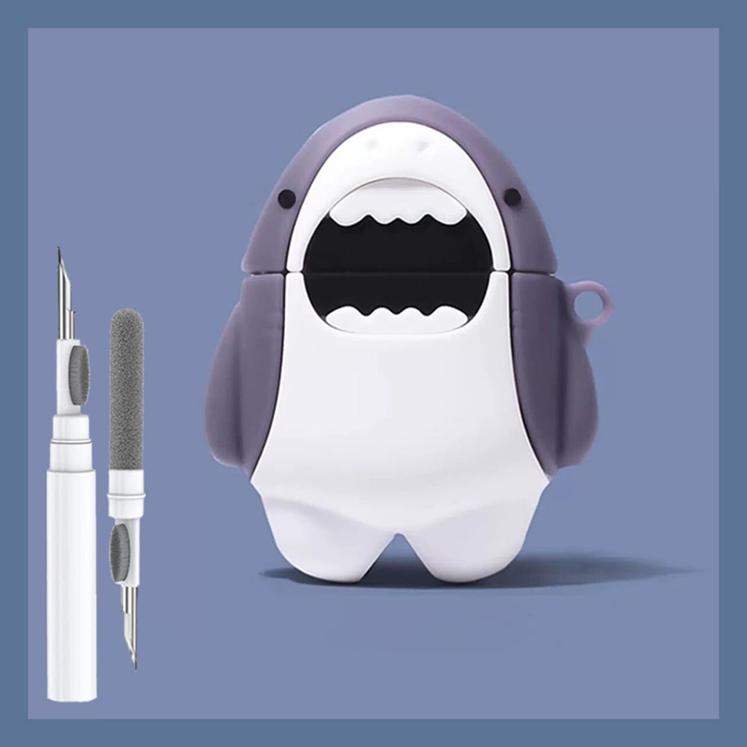 Kawaii Shark AirPods Case with Keychain & Cleaner - DOKUTRONIX