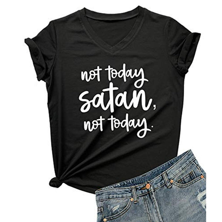 Not Today Satan V-Neck Graphic Tee for Women - DOKUTRONIX