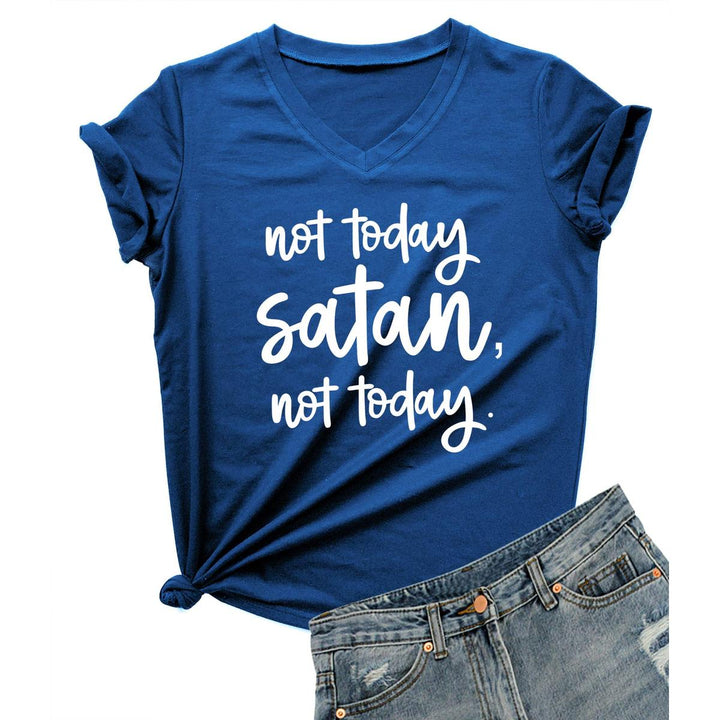 Not Today Satan V-Neck Graphic Tee for Women - DOKUTRONIX