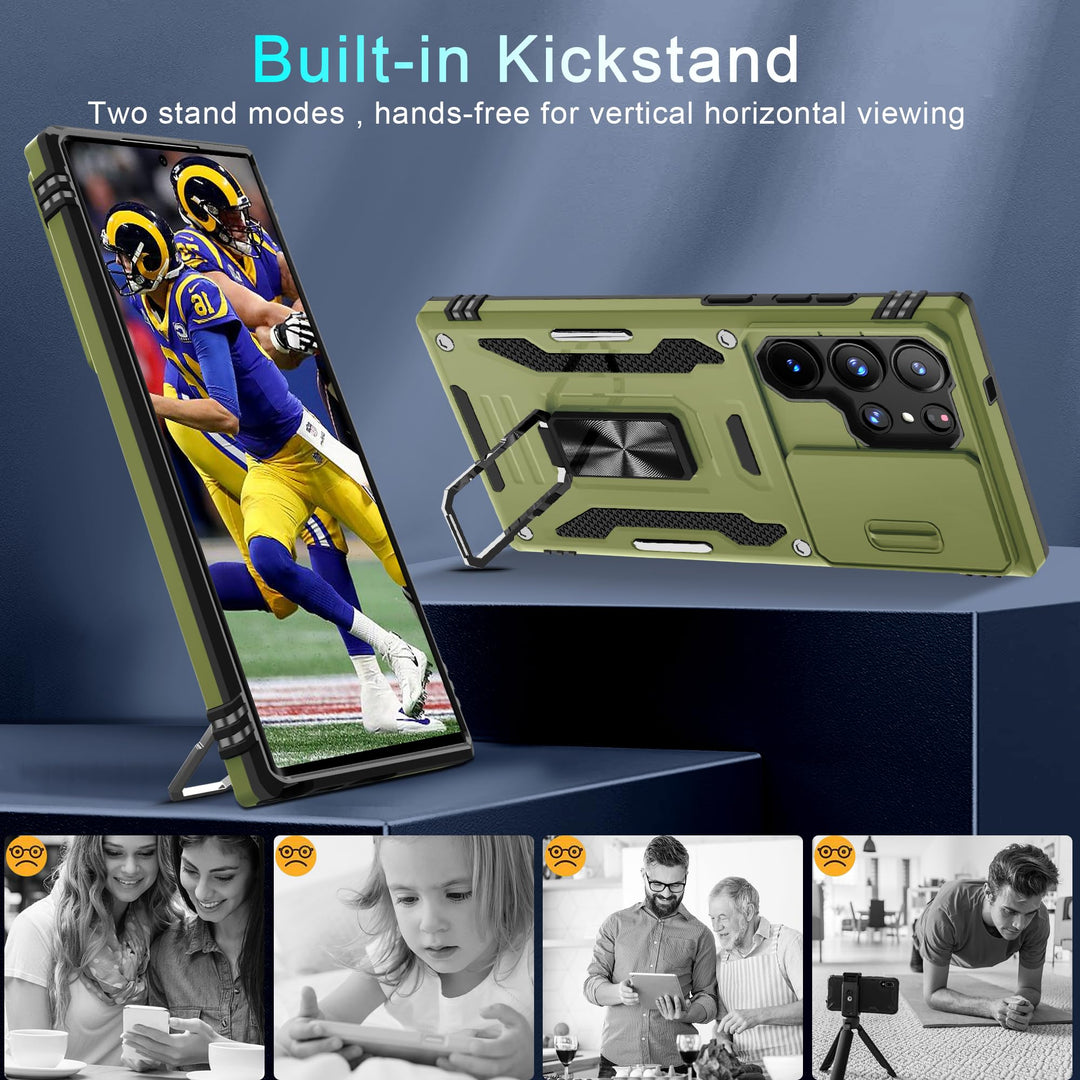 Deerlamn S23 Case: Slide Cover & Kickstand, Olive Green - DOKUTRONIX