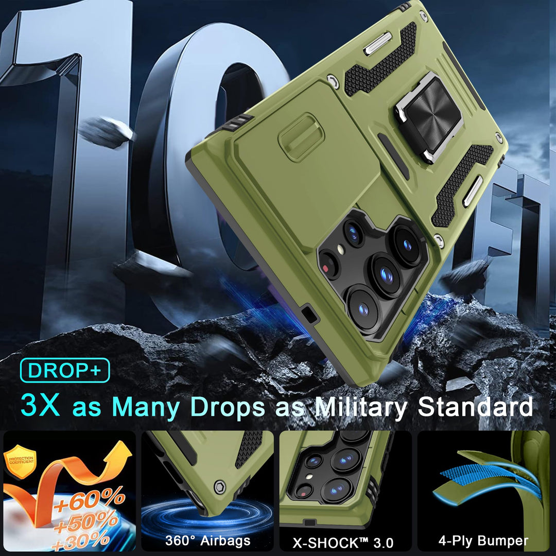Deerlamn S23 Case: Slide Cover & Kickstand, Olive Green - DOKUTRONIX