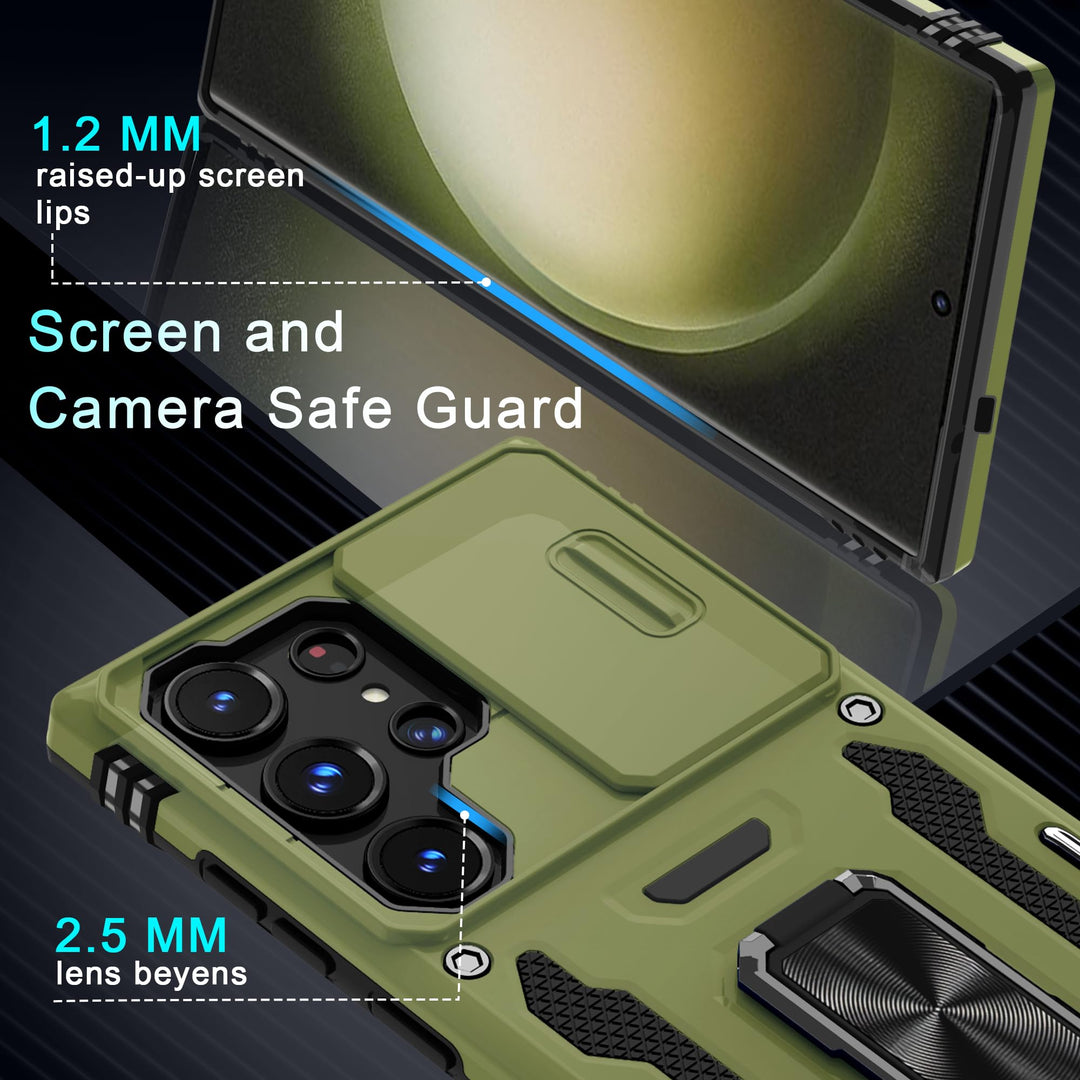 Deerlamn S23 Case: Slide Cover & Kickstand, Olive Green - DOKUTRONIX