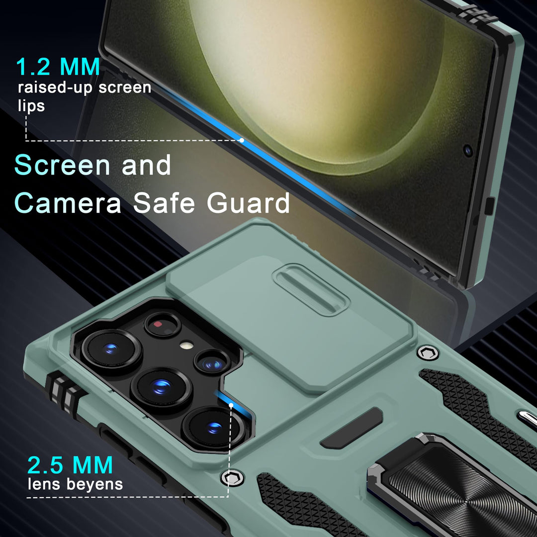 Deerlamn S23 Case: Slide Cover & Kickstand, Olive Green - DOKUTRONIX