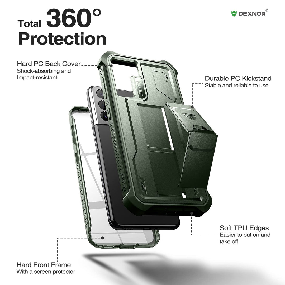 Dexnor Shield Heavy‑Duty Case with Kickstand for Samsung Galaxy S21 - DOKUTRONIX