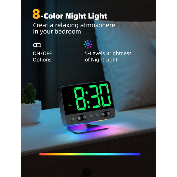 Silver Bright Digital Alarm Clock with Night Light - DOKUTRONIX