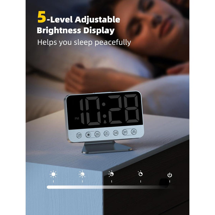 Silver Bright Digital Alarm Clock with Night Light - DOKUTRONIX