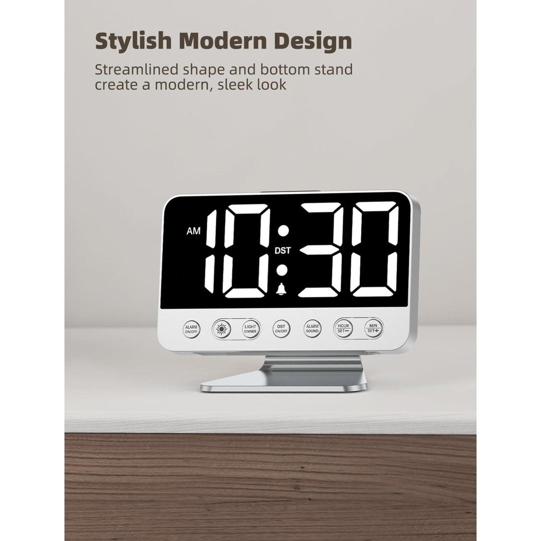 Silver Bright Digital Alarm Clock with Night Light - DOKUTRONIX